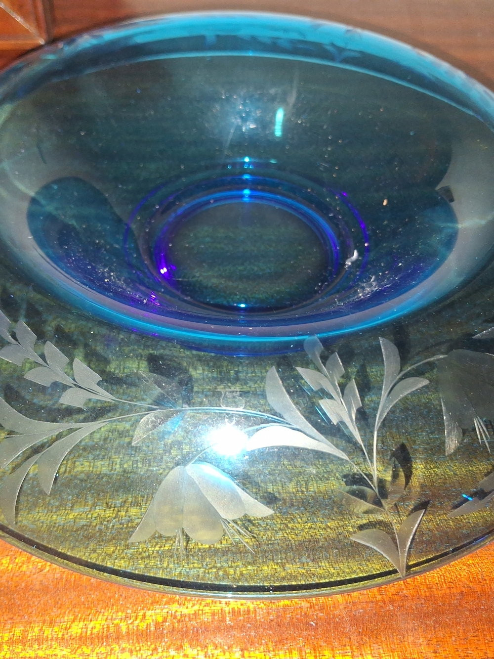 Westinghouse Blue Etched Glass Decorative Bowl